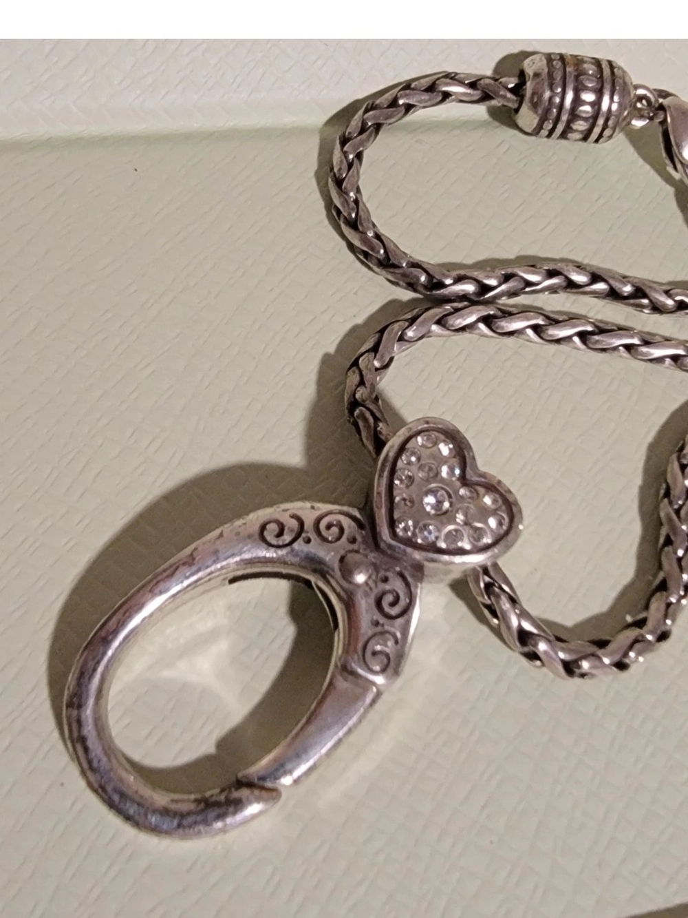 Brighton ADD A CHARM Silver Braided Chain Necklace with Crystal Heart REVERSIBLE